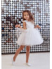 White Satin Tulle Pearl Beading Rustic Flower Girl Dress